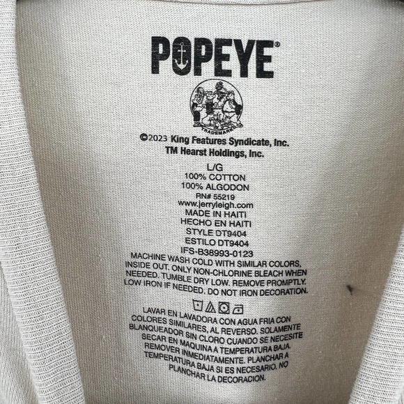 Popeye Men's Beige Graphic T-Shirt Size Large - Picture 2 of 3